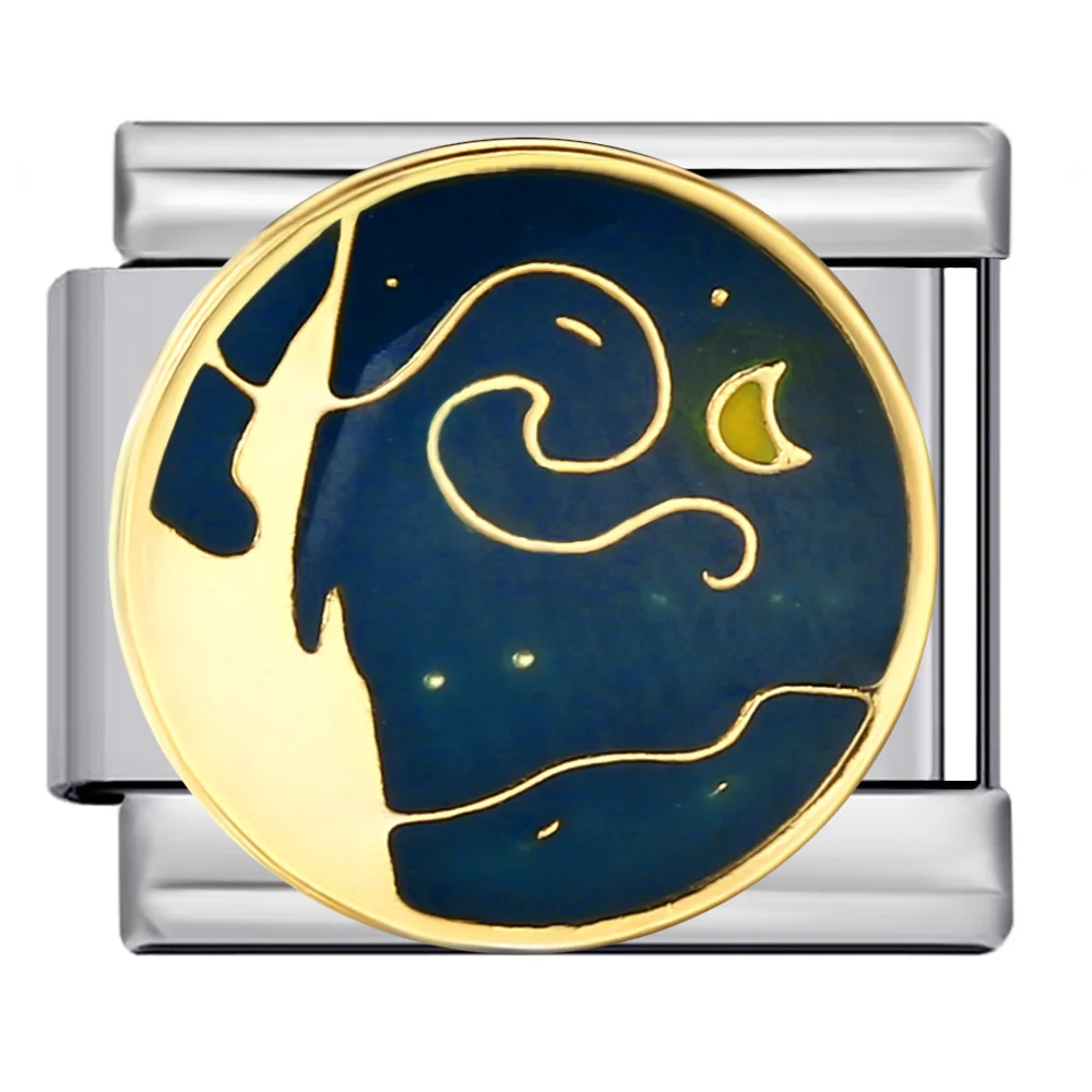 URING Bunte Glasur Stern Mond Eule Katze Kirsche Meer Edelstahl Italienische Charms Links Fit 9mm Armreifen Machen DIY schmuck – Detail 7
