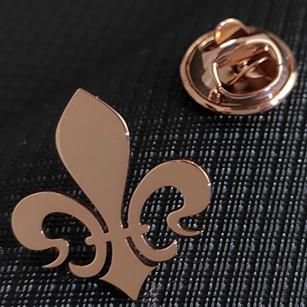 Stainless Steel 18K Fleur-de-lis Brooch Lapel Pin Men's Wedding Party Badge
