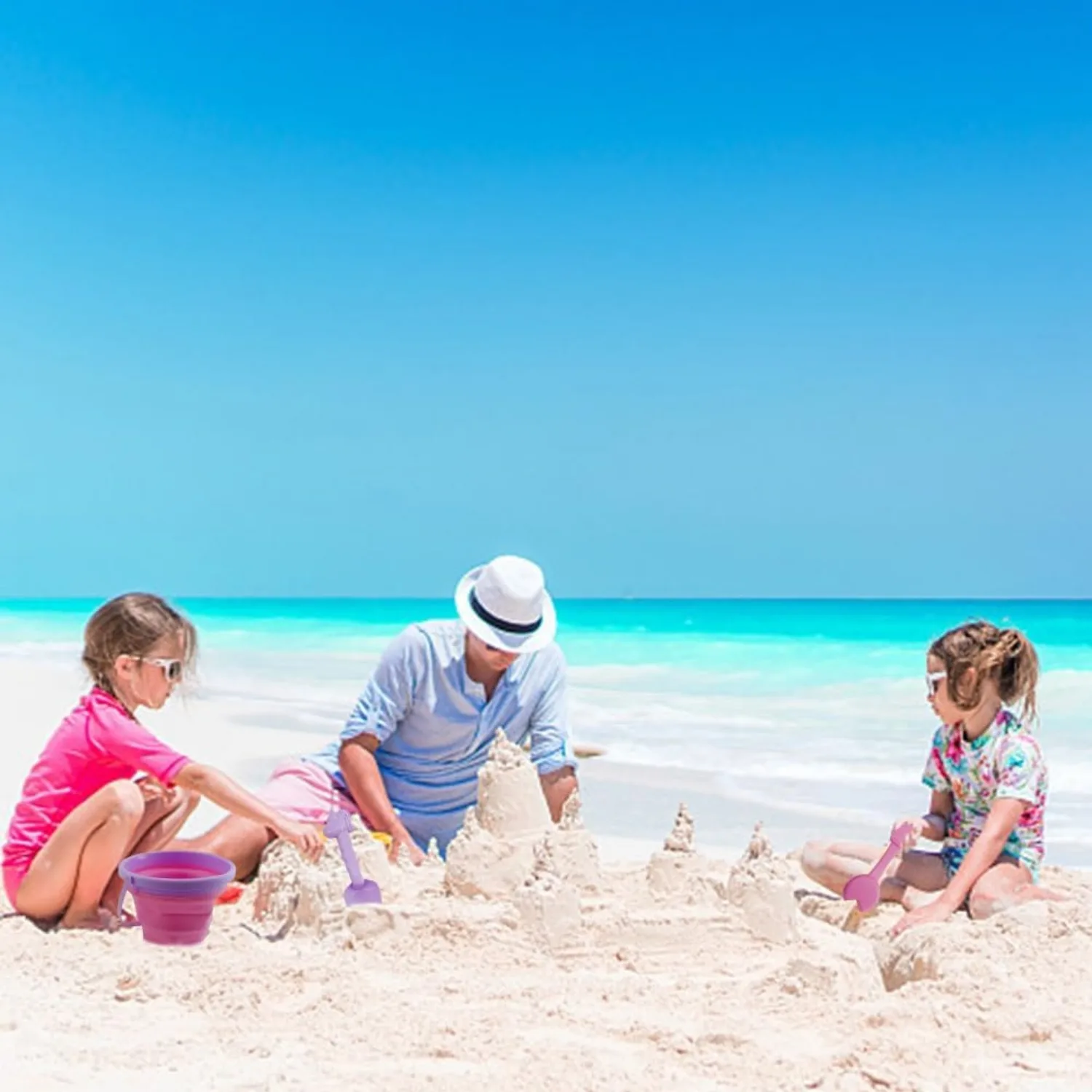 Foldable Bucket Beach Shovel Sandbox Toys Cute Unicorn Dinosaur Toys for Kids Travel Collapsible Bucket Sand Tool Kits for Girls 4
