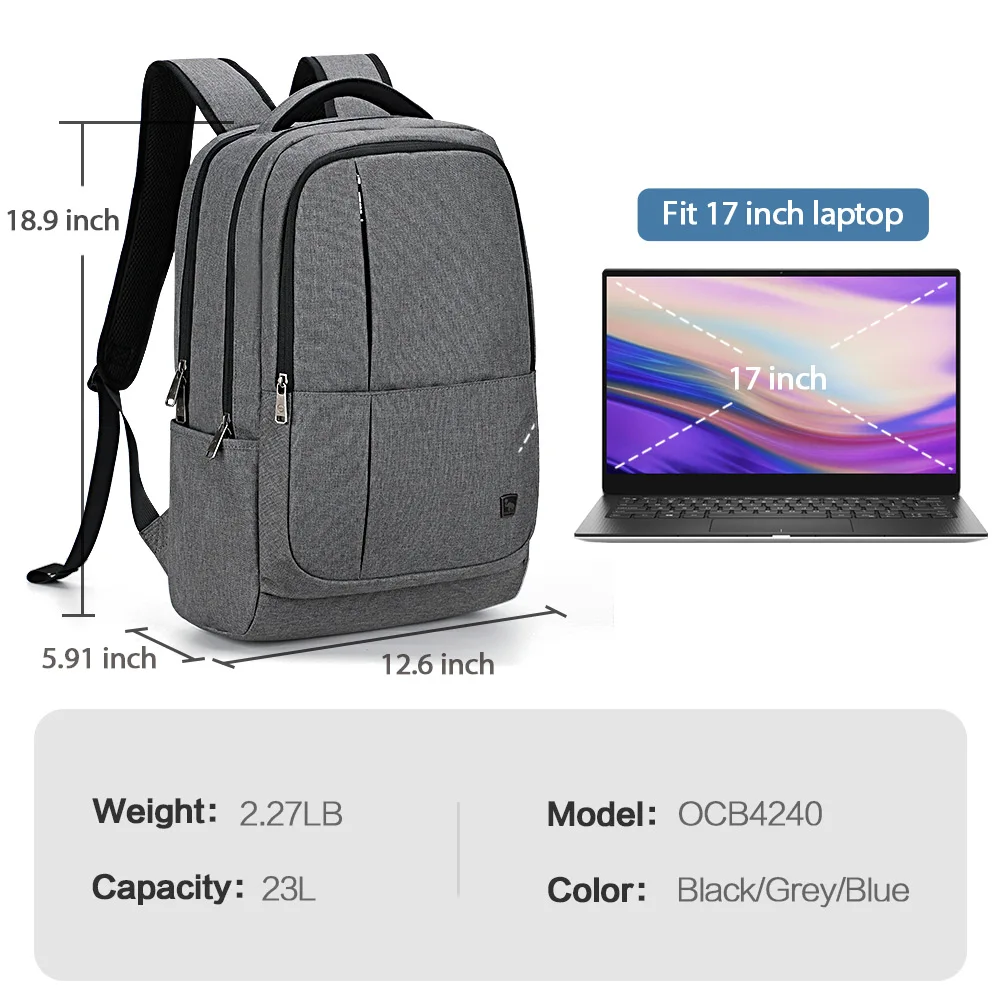 17 Inch Laptop Backpack USB Charging Large Capacity Business Daypack Bookbag For Women Men Teenage Travel