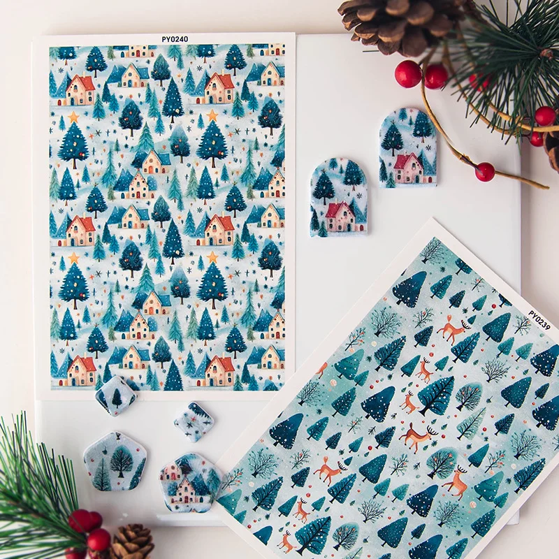 Christmas Series Soft Clay Water soluble Stickers Lanterns gifts tree DIY Earrings Clay Special Transfer Paper Hand made Tools