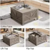 Lift Top Coffee Table, Square Farmhouse Coffee Table with Hidden Storage Compartment, Wood Center Table for Living Room, Gray 4