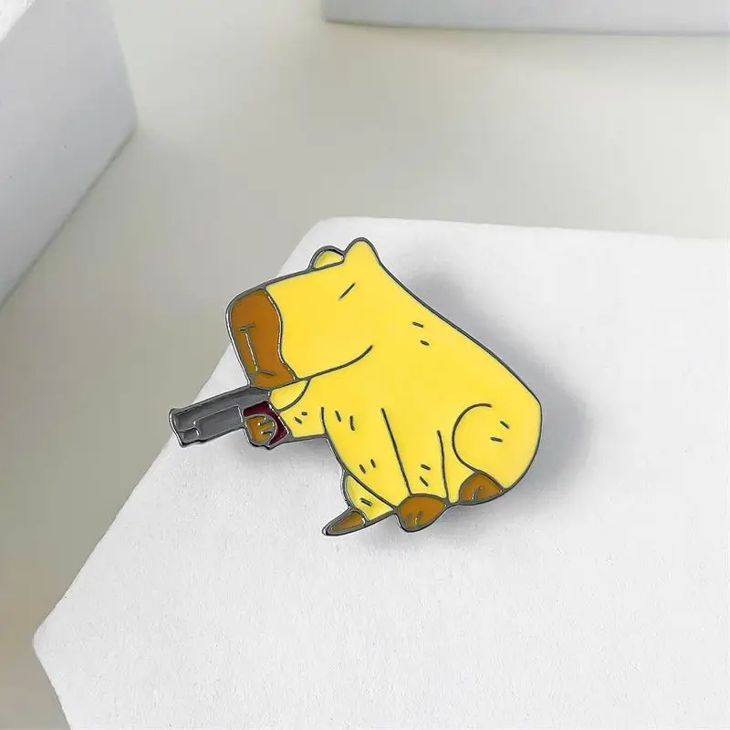 

Harong Funny Capybara Play Pistol Enamel Pin Fashion Cute Animal Series Lapel Brooch Jewelry for Animal Enthusiast Friends Gift