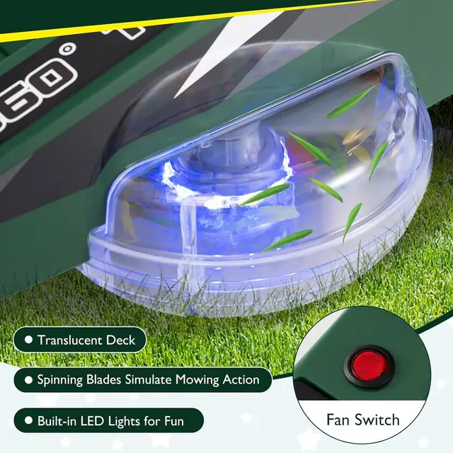 12V Kids Electric Lawn Mower Ride-On, 360° Steering, Dual Controls, LED Lights, Outdoor Toy for Ages 3-8 (Dark Green) 3 12V Kids Electric Lawn Mower Ride-On, 360° Steering, Dual Controls, LED Lights, Outdoor Toy for Ages 3-8 (Dark Green) 3