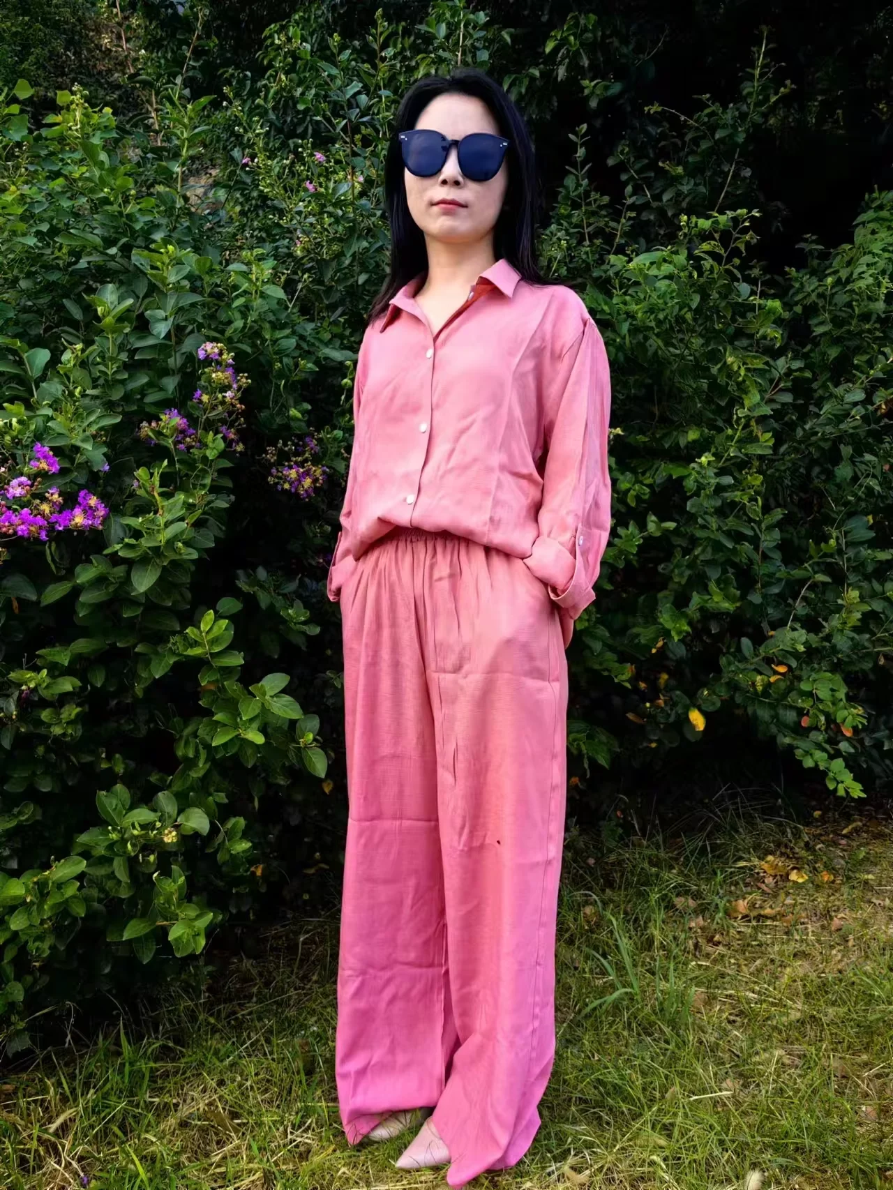 Women Linen Casual Shirt 2 Pieces Set Fashion Lapel Long Sleeve Button Blouse And Trousers Outfits Loose Wide Leg Pants Suits women linen outfits