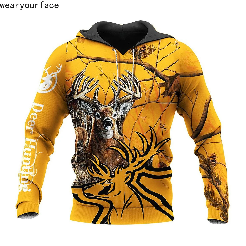 Deer Hunting Trunk Hoodies 3D All Over Printed Crewneck Sweatshirts Pocket Hoody Sport Casual Streetwear Men Unisex Clothing