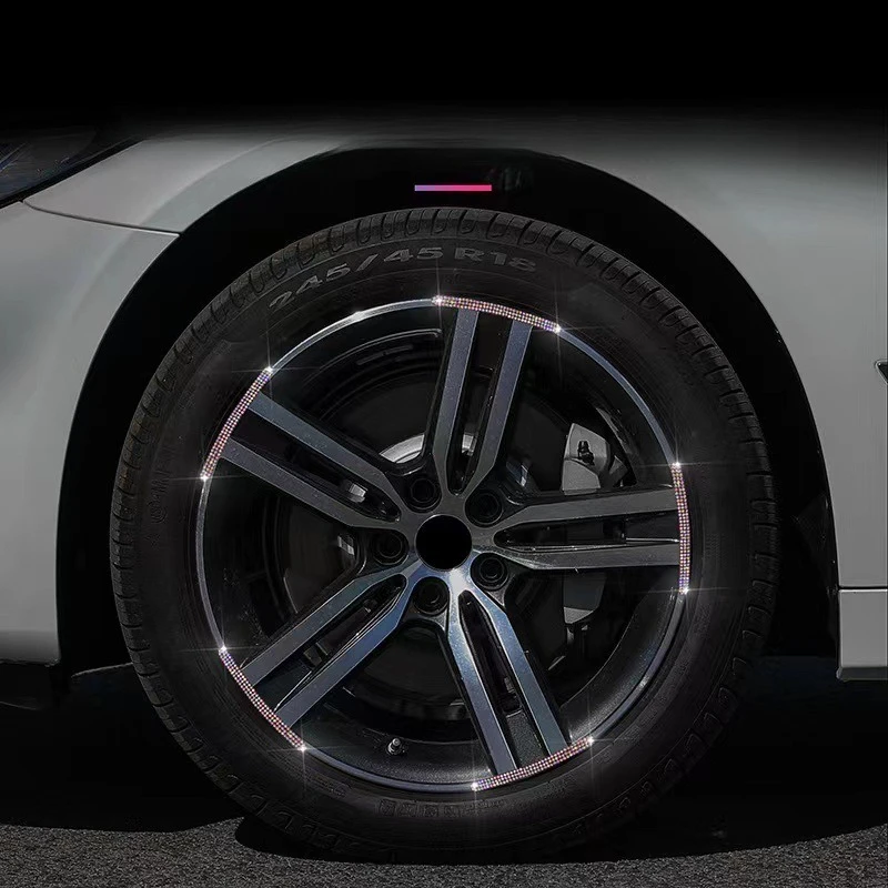 20Pcs 다이아몬드 크리스탈 자동차 타이어 림 스티커 자동 장식 스티커 안전 경고 스트라이프 휠 허브 여성을위한 자동차 액세서리