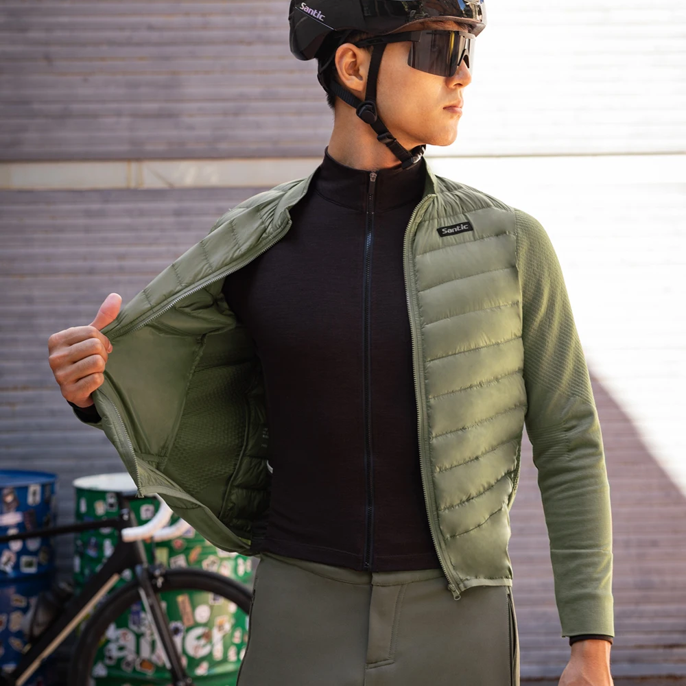 Santic 남성용 겨울 다운 사이클링 재킷, 따뜻한 통기성 방풍 사이클링 스포츠 코트, 풀 지퍼 자전거 재킷, 신제품 