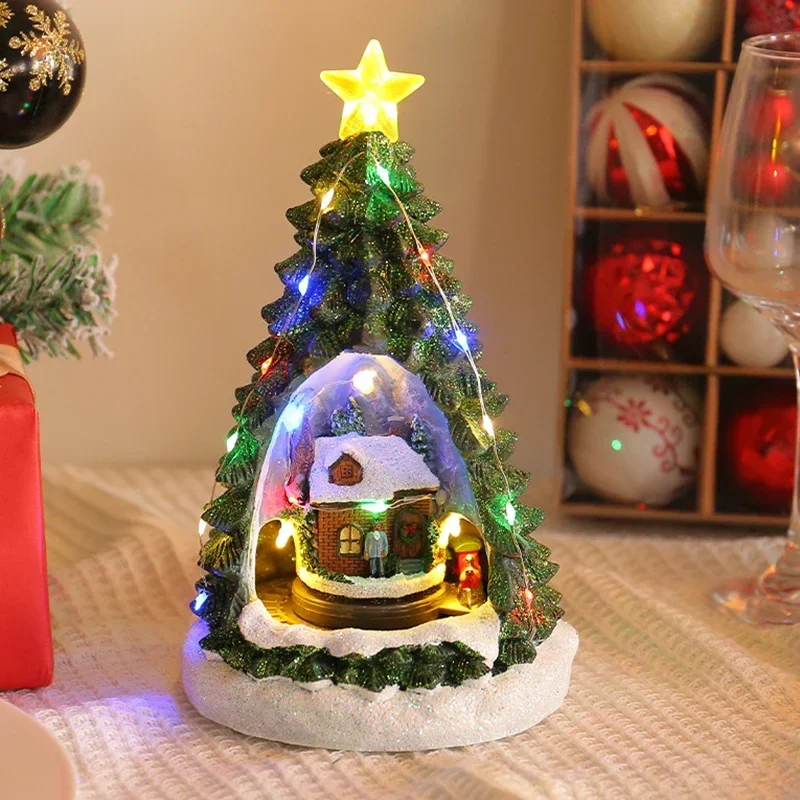 

Christmas Tree Room LED Luminous Music Box Toy Train House Snowy Cartoon Decoration Toys Desktop Kid Surprise Gift 2024 New Year