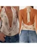 Women Tank Tops Beaded Flower Cowl Neck Halter Neck Casual Vests Summer Backless Sleeveless Tops Streetwear 10