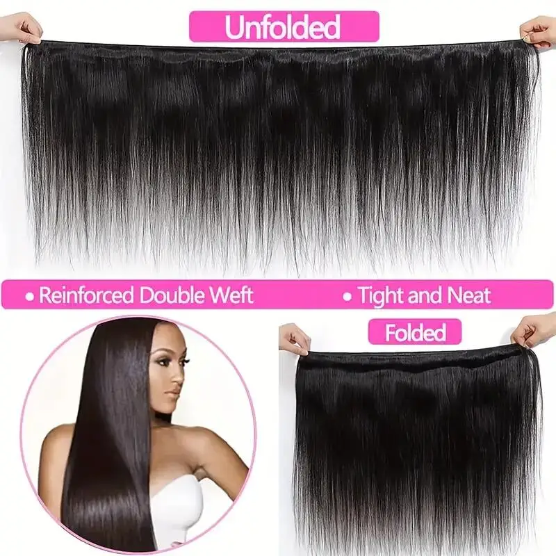 Brazilian Hair Weave Bundles Straight Human Hair Bundles 4PC Natural Color Virgin Extensions Human Straight