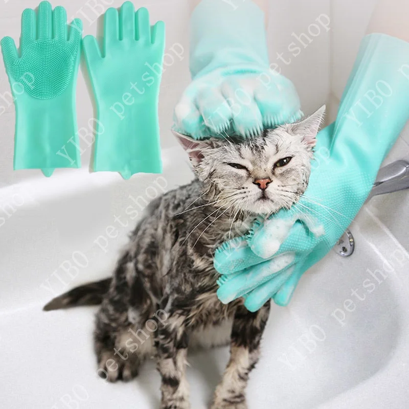 

Pet Grooming Cleaning Gloves Dog Cat Bathing Shampoo Glove Scrubber Magic Dishwashing Cleanner Sponge Silicon Hair Removal Glove