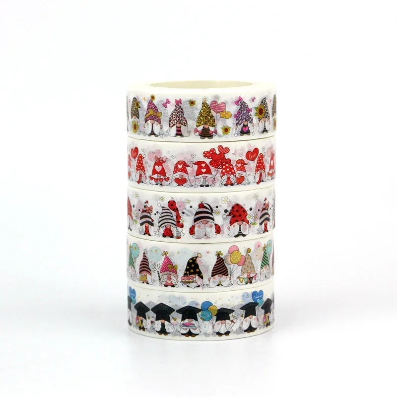 NEW 1PC 10M Decorative Gnomes with Sunflowers Bee Daisy Hearts Spring Washi Tape Set for Journaling Masking Tape Cute Papeleria 4