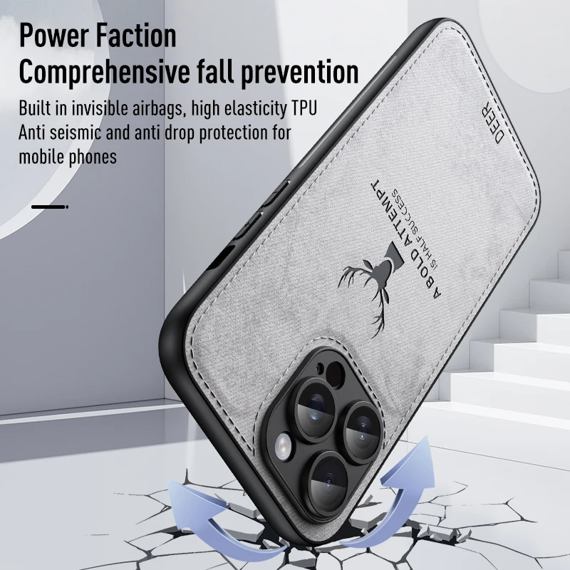 Elegant Deer Head Pattern Cloth Leather Case - Shockproof Soft Back Shell Cover