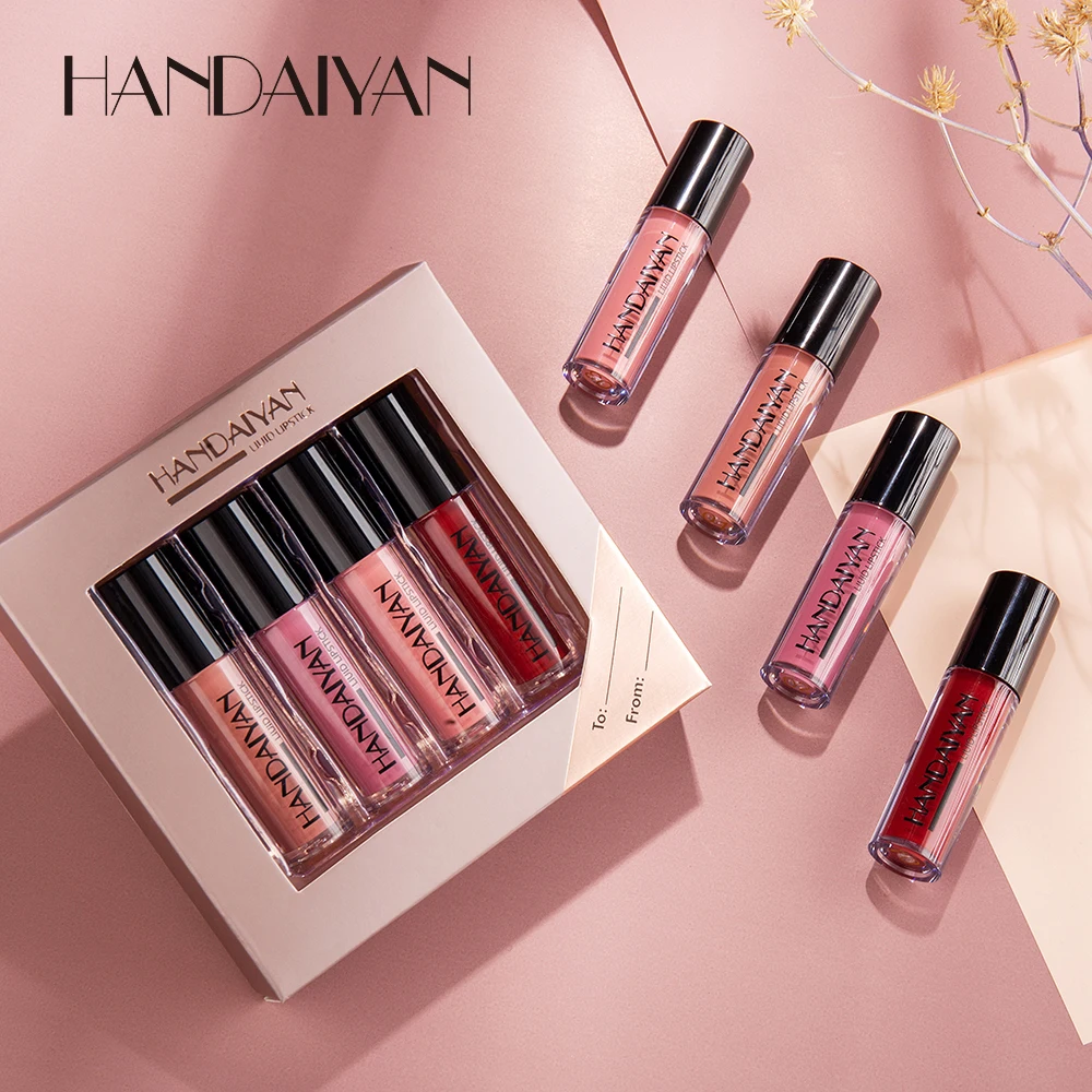 Lip Gloss 4-Piece NonStick Cup Lip Gloss Set Lip Tint Matte Finish Velvet Liquid Lipstick