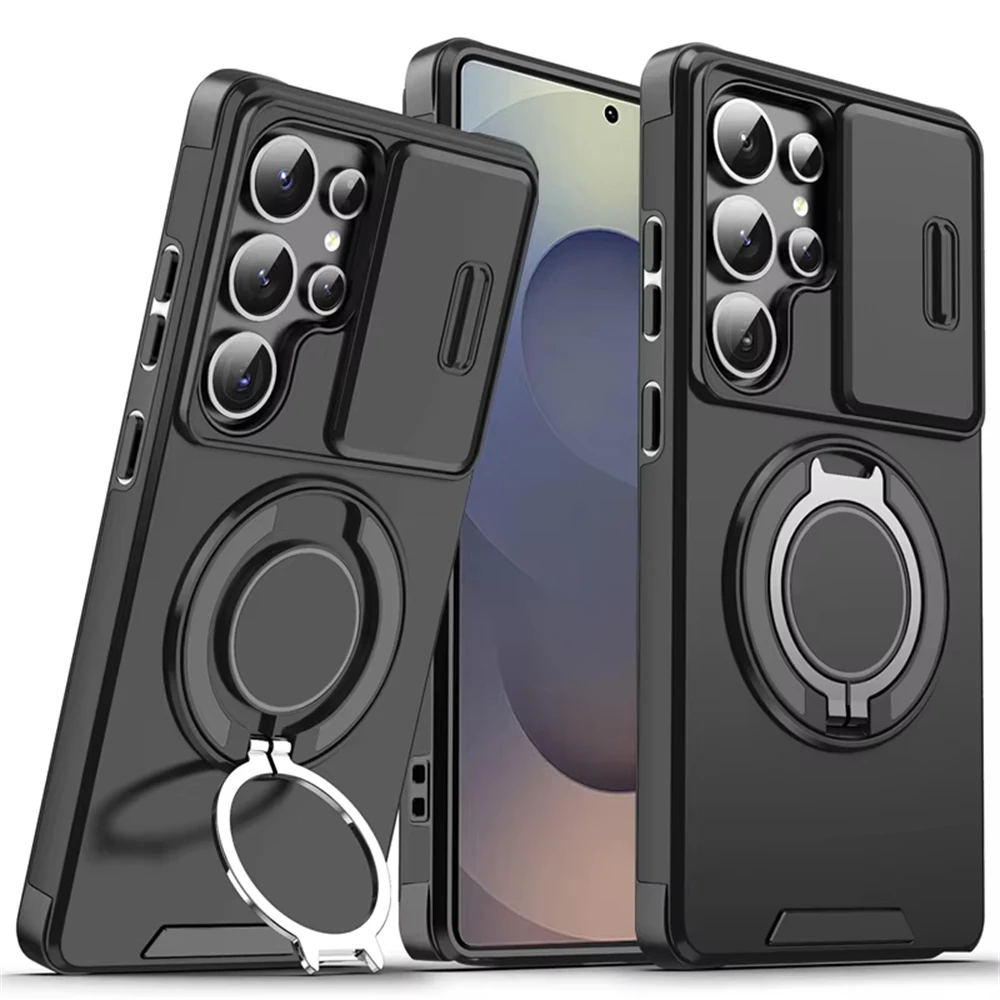 Magnetic Ring Stand Phone Case with Slide Camera Protection and Armor Cover