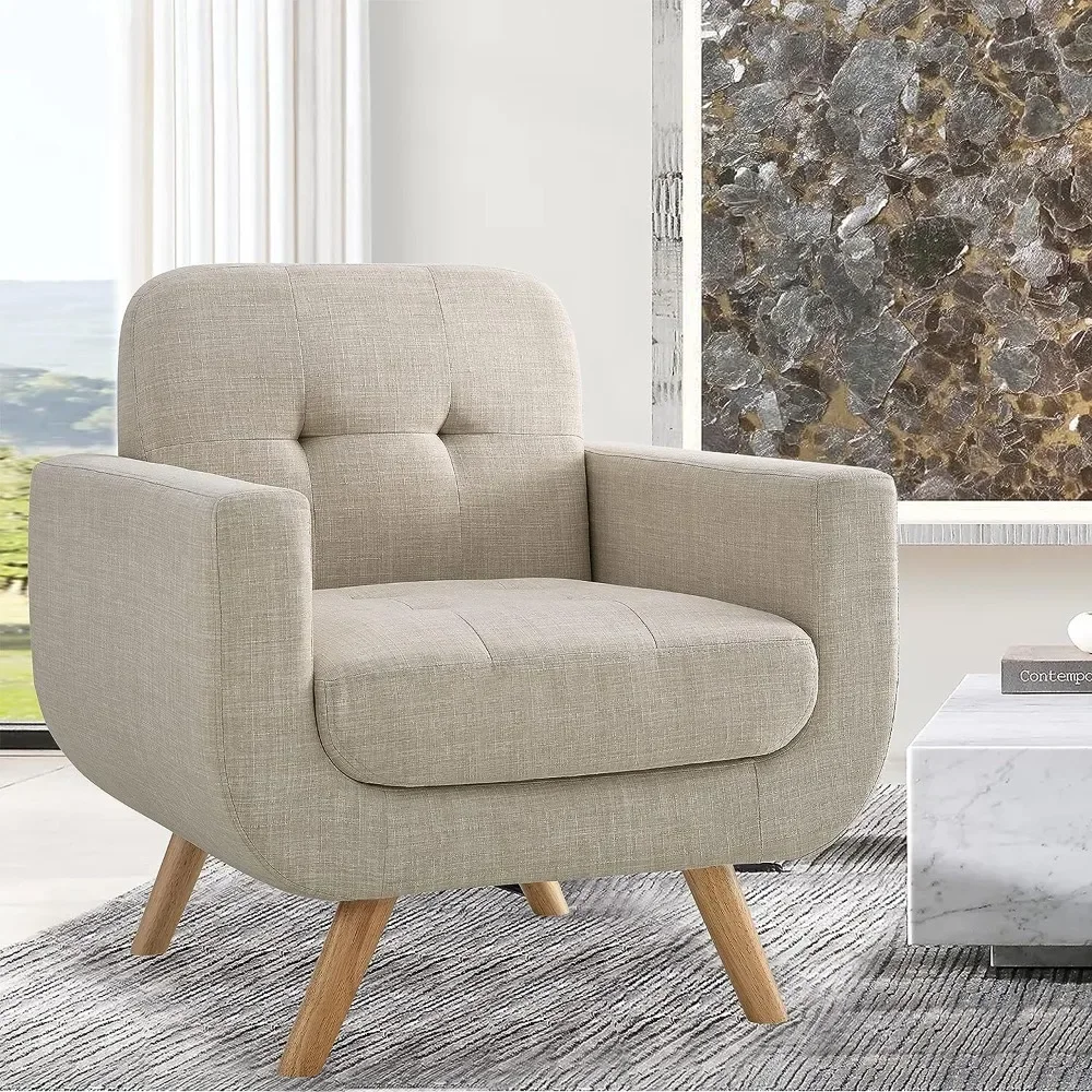 

Rosevera Elena Contemporary Accent Armchair with Linen Upholstery Living Room Furniture, 1SEAT, Beige