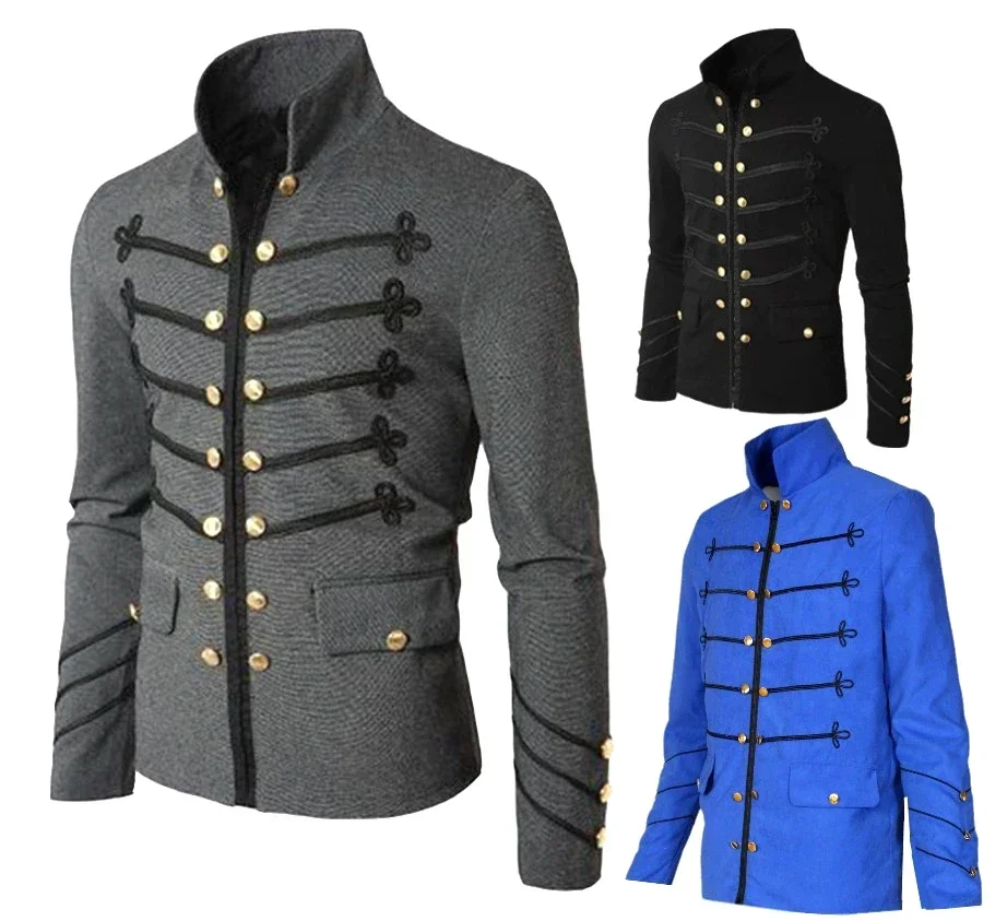 

Куртка мужская Винтажная с воротником-стойкой, пиджак в стиле ретро, панк-рок, одежда в средневековом стиле, пиджак в стиле милитари, готический жакет с воротником-стойкой