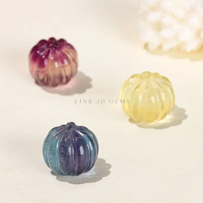 10 Pcs/lot Natural Fluorite Carved Pumpkin Shape Bead Random Color Crystal Spacer Bead For Jewelry Making Christmas Accessory 5