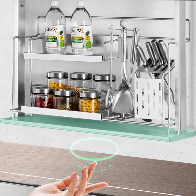 New Kitchen Cabinet High Cabinet Stainless Steel Wall Electric Lift Pull Basket Rack