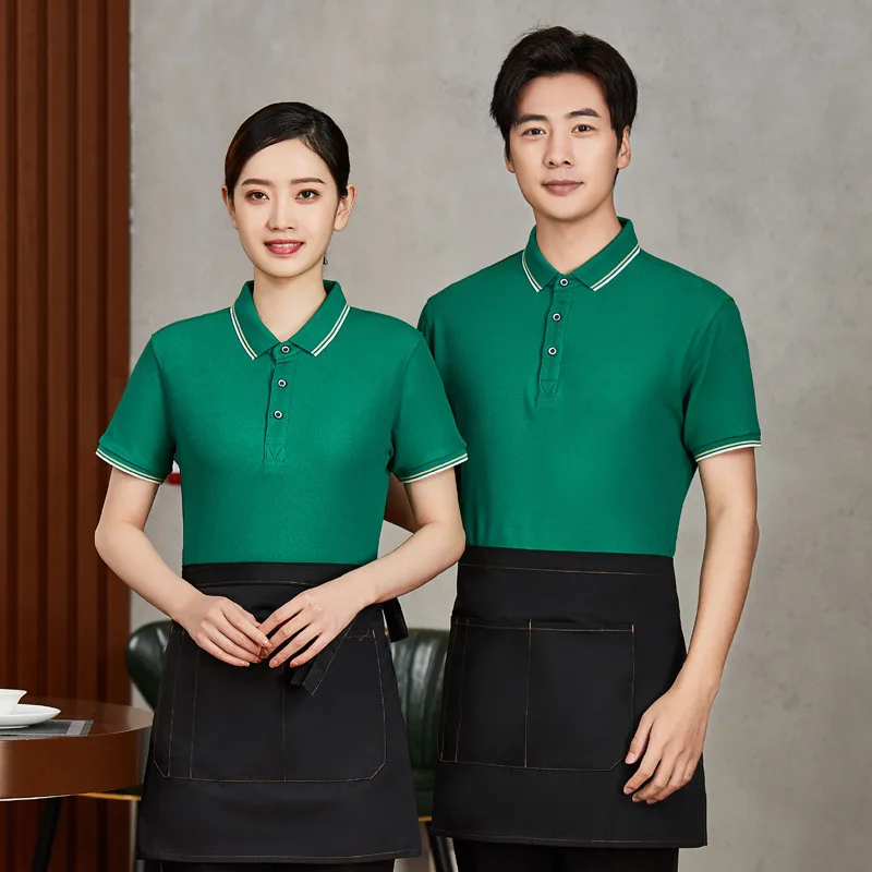 cake milk tea shop waiter workwear women s western restaurant catering coffee shop baking shop short sleeve summer Catering Waiter Workwear Women's Short-Sleeved T-shirt Summer Milk Tea Restaurant Supermarket Printing Logo Barbecue Printing Me