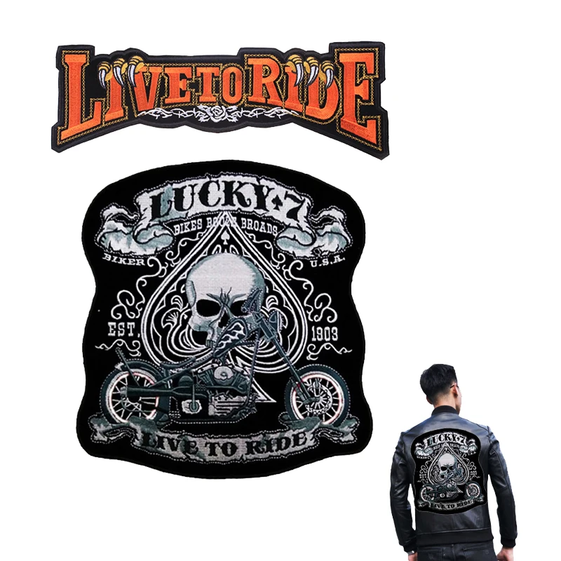 Skull Biker Patch Large Embroidered Patches For Clothing Punk