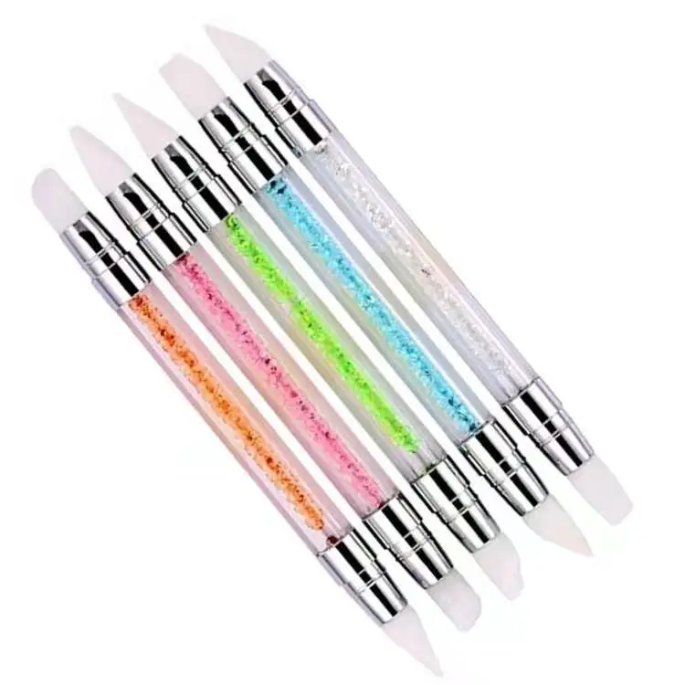5Pcs Nail Art Silicone Brush Carving Painting Pencil 10 Tips UV Gel DIY Polish Dual-head Mirror Powder Sculpture Manicure Tool