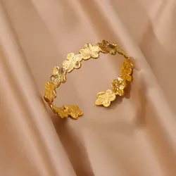 Elegant Gold-Tone Vintage Flower Bangle Bracelet for Women - Stainless Steel Jewelry Gift (B1653G)