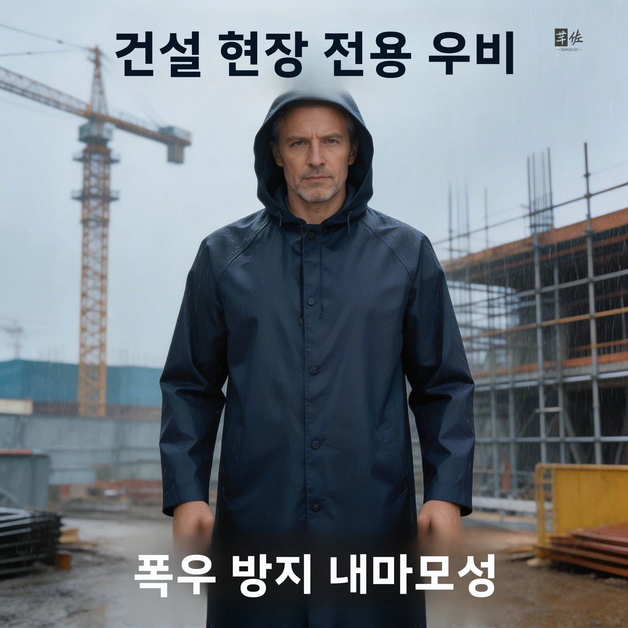 두꺼운 성인용 장기비옷, 건설 현장용 방수 야외 작업복, 남성용 헤비듀티 레인 판초, 반사 EVA 소재