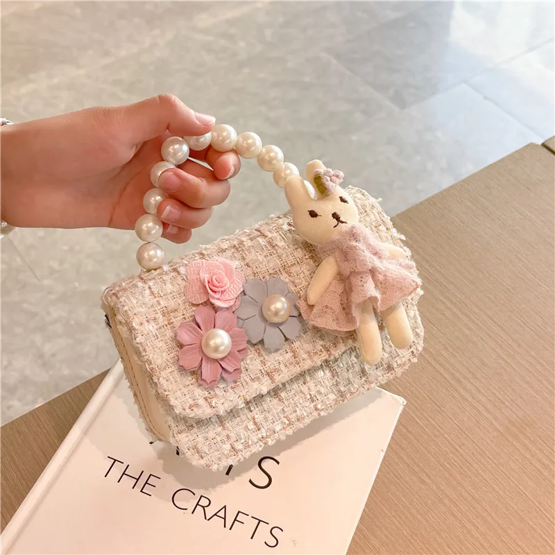 Korean Girl Princess Kids Bag Cute Flower Linen Crossbody Bags for Girls Rabbit Hand Bags Toddler Purses and Handbags Gift 4