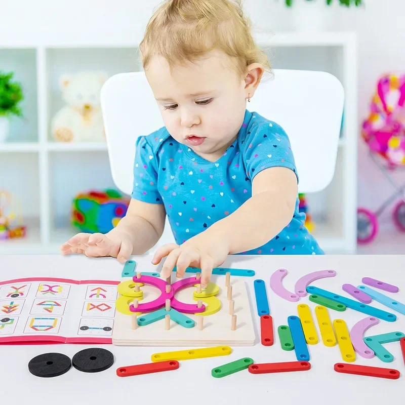 Montessori Wooden Pegboard Toy Number Construction Puzzle Peg