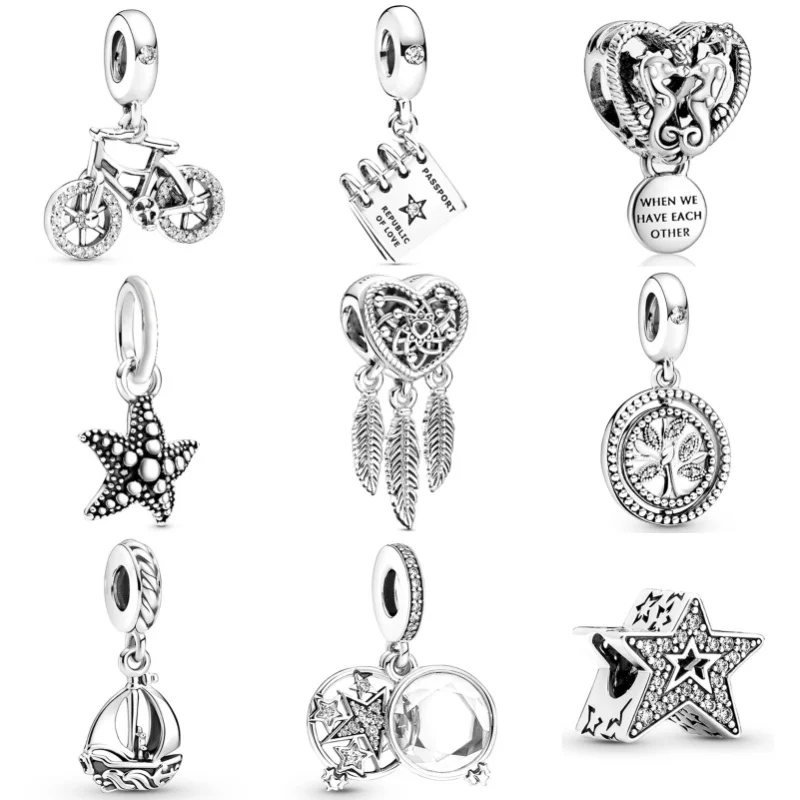 45pcs/set Multiple Styles Pendant Charm Beads Fit Original Pandora Necklace Bracelet Keychain DIY Women's Girl's Jewelry Gift ﻿