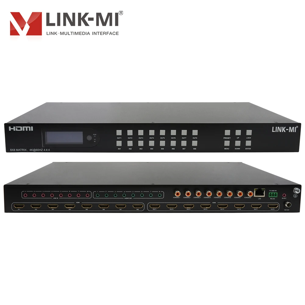 LINK-MI 4K60Hz 8x8 HDMI2.0 매트릭스 아날로그 및 SPDIF 오디오 추출 지원 EDID, 아크, IP/웹 GUI 제어 4K UHD 비디오 스위치