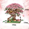 Mini Sakura Tree House With Lights Model Building Blocks City Street View Cherry Blossom Houses Bricks Kids Toys For Girls Gift 4