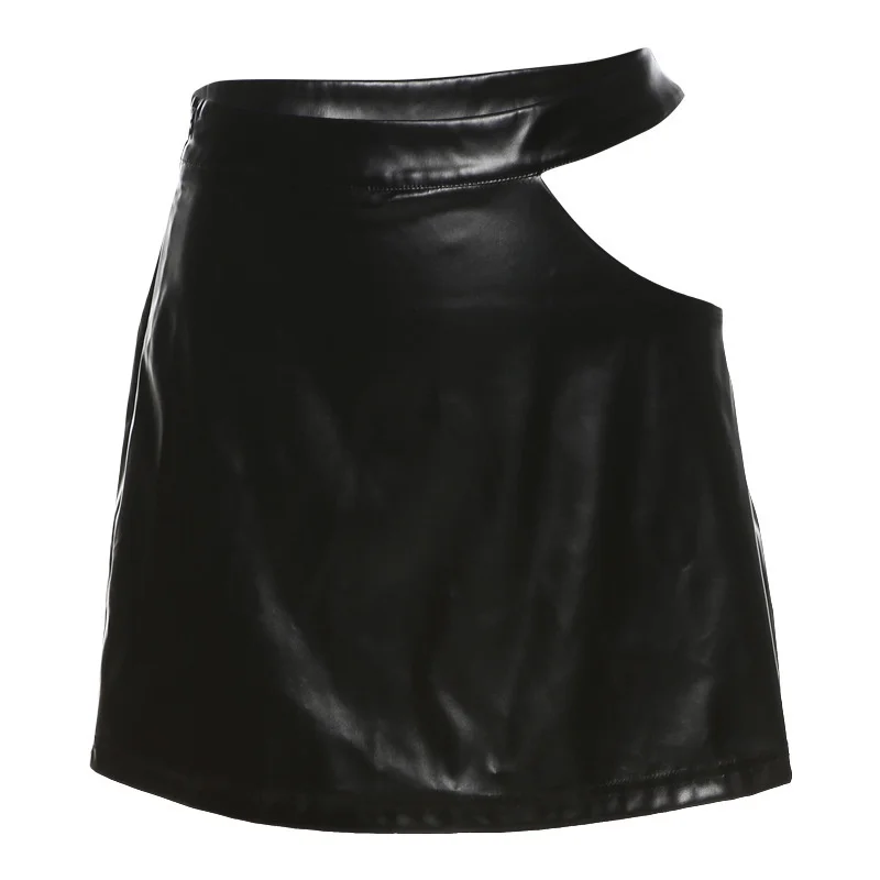 white pleated skirt [LGRQ] PU Leather Short Hollow Out Pu Buttocks Sexy High Waist Half-body Mini Skirt Women's  fashion 2022 19D6080 pleated midi skirt