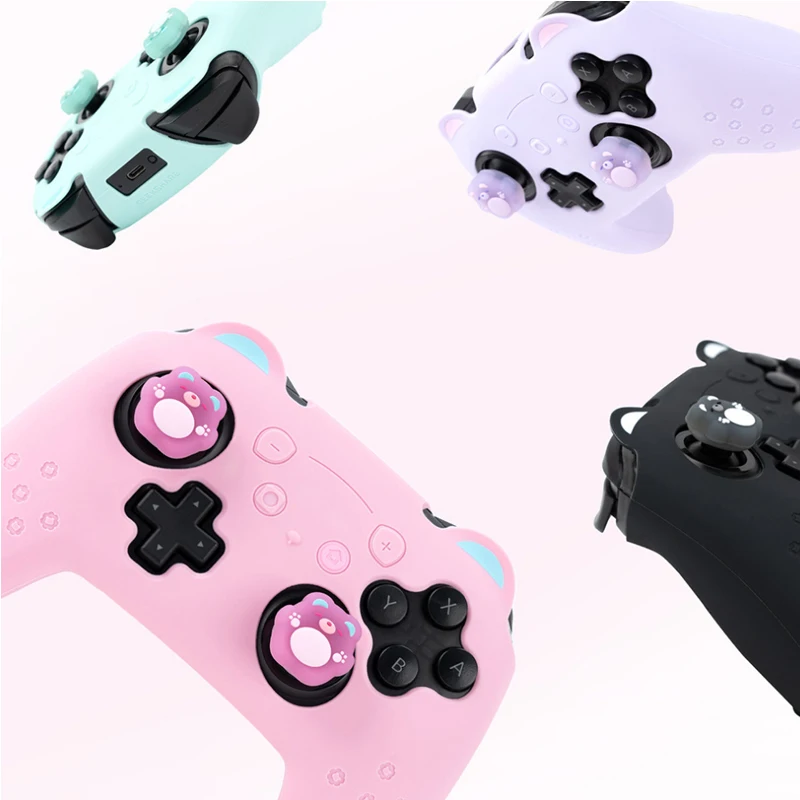 Cute Bear Paw Silicone Soft Shell Gamepad Sticker Skin Per Nintendo Switch Pro Game Controller Case Thumb Stick Grip Cap Cover