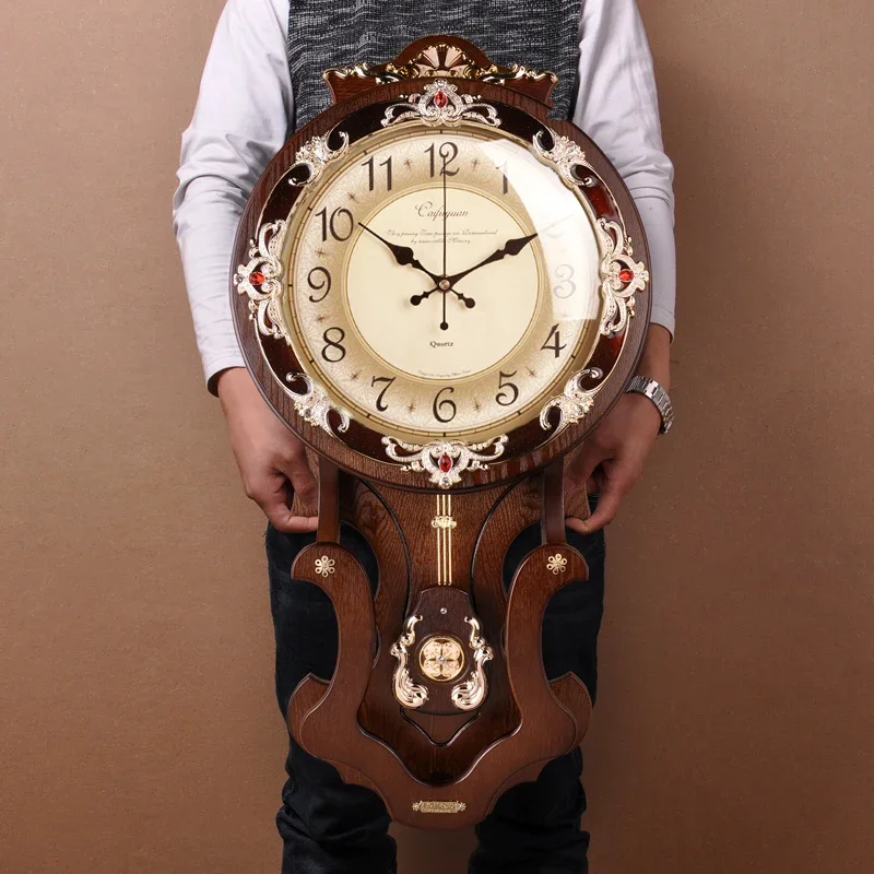 Large Wood Vintage Silent Pendulum Clocks