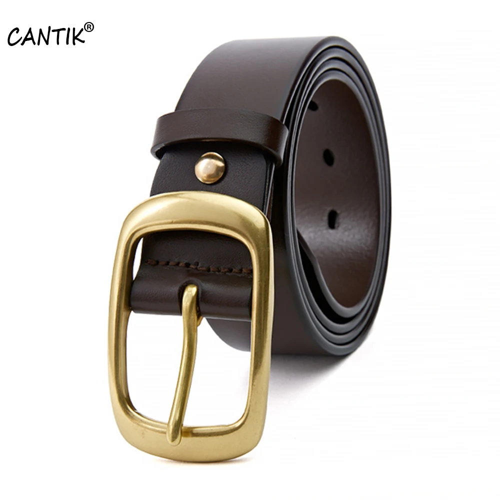 CANTIK New Designer Brass Buckle Male Men's Top Quality Pure 100% Cow Genuine Leather Belts 10 Year Used 130 Length Accessories