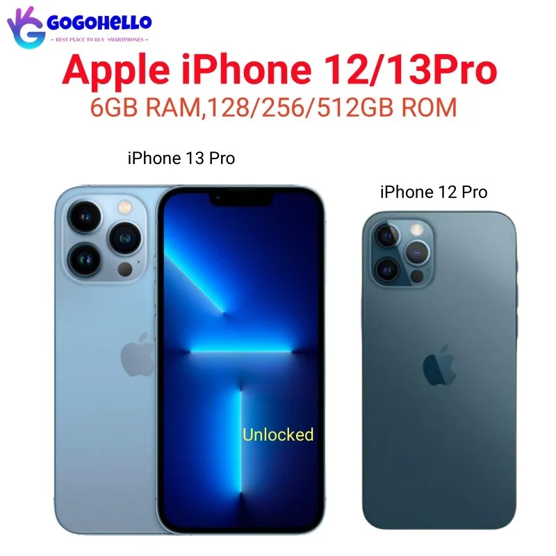 

98% New Original Apple iPhone 12/13 Pro 6GB RAM 128GB/256/512GB ROM 6.1" OLED With Face ID 12MP Camera NFC Unlocked Cellphone