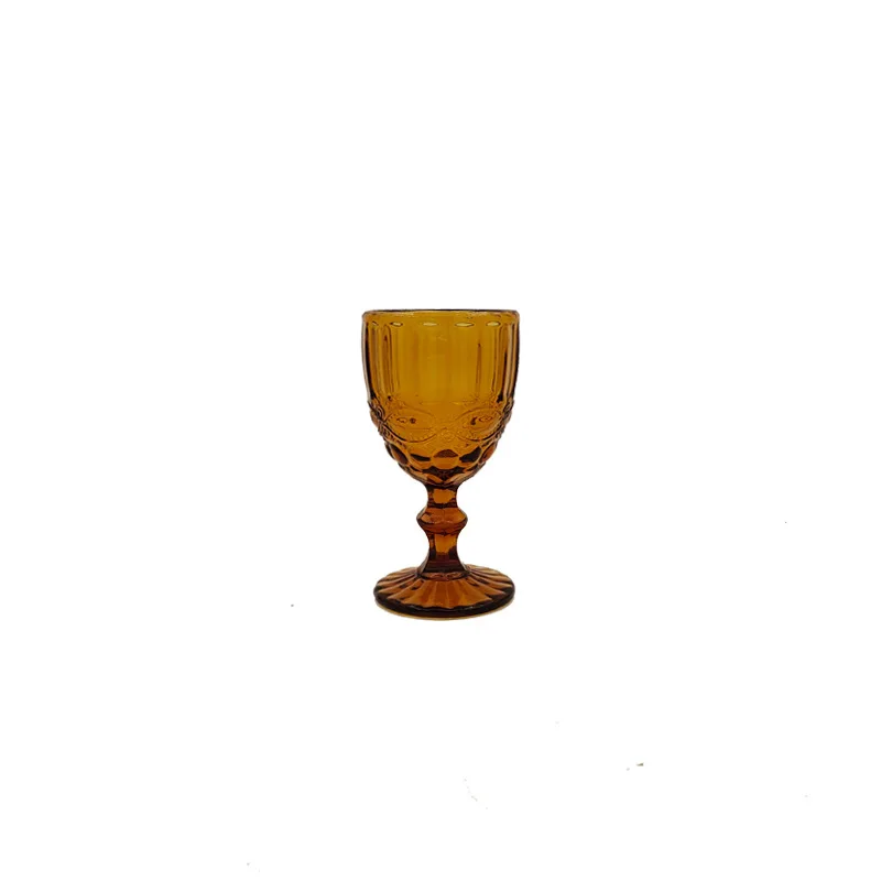 1 Piece 240ml 8oz Vintage Embossed Solid Color Goblet Amber Green Blue Purple Wine Glasses Goblet Stemware Glass Cup Table Decor glass drinkware