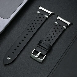 Premium Leather Band, Men's No-Gap Strap, Quick Fit Bracelet and Correa for Galaxy Ultra 47mm (Silver black)