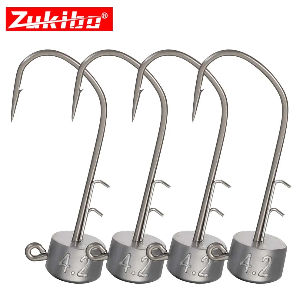 Zukibo Pro PTFE Ned Jig Heads 10pcs Mushroom Hooks Double Barbed Bass Trout Rockfish