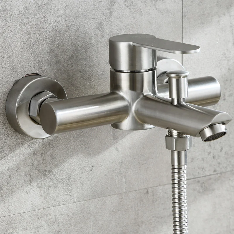 ก๊อกน้ําอ่างอาบน้ํา 304 ก๊อกน้ําอาบน้ําสแตนเลสเข้ากับผนังห้องน้ําวาล์วผสมน้ําคู่ซ่อนก๊อกน้ําร้อนและเย็น 1