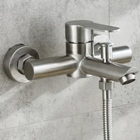 ก๊อกน้ําอ่างอาบน้ํา 304 ก๊อกน้ําอาบน้ําสแตนเลสเข้ากับผนังห้องน้ําวาล์วผสมน้ําคู่ซ่อนก๊อกน้ําร้อนและเย็น 1