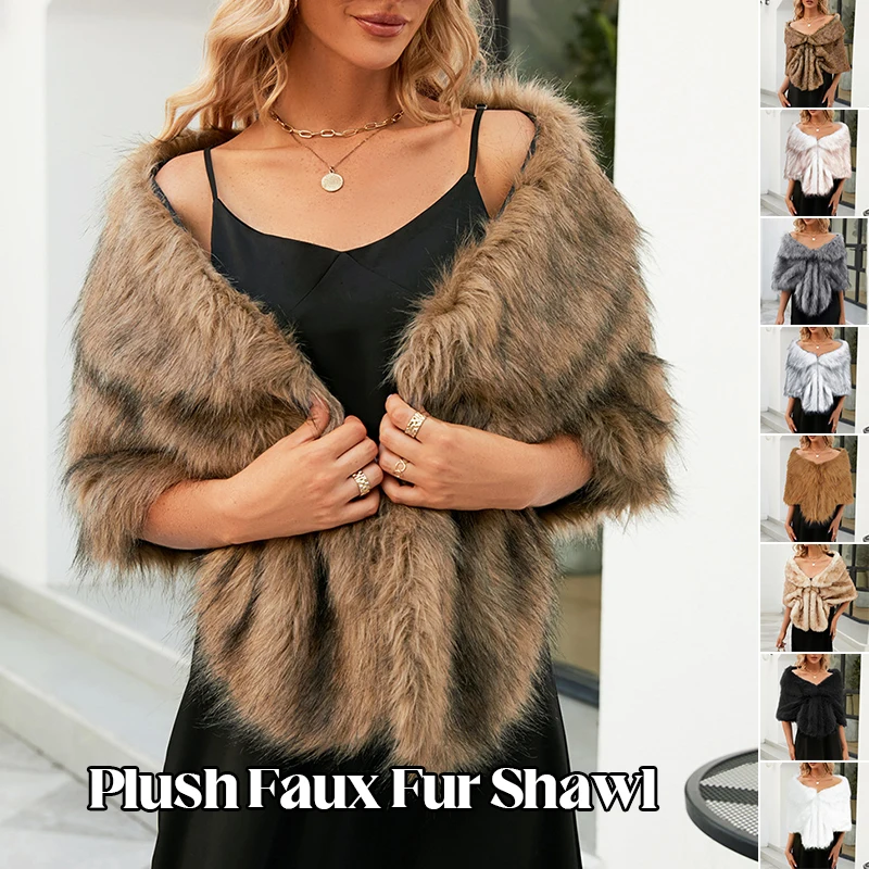 

Women Winter Faux Fur Wedding Shawl Elegant Lady Party Stoles Shrug Bride Cape Cloak Bridal Plush Wrap Bolero