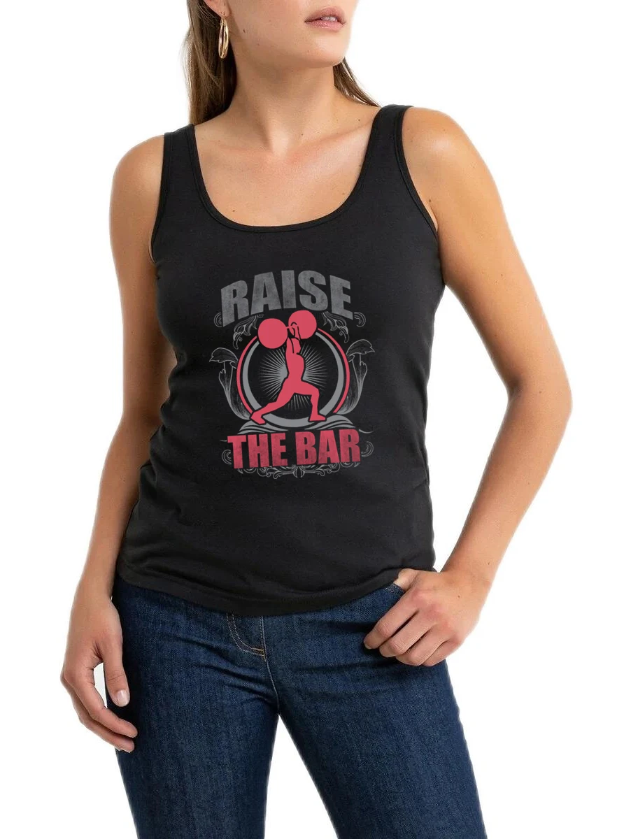 

Raise The Bar Design Crossfit & Weightlifting Training Tank Top Women's Gym Fitness Sports Workout Cotton Sleeveless U-Neck Tee