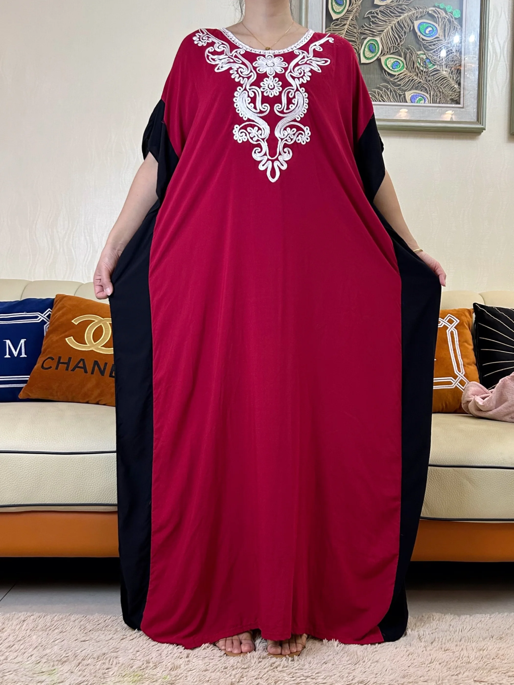 

2023Dubai Abaya Embroidery Short Sleeve Dress Arab High Cotton Grade Comfortable Fabric Women Muslim Kaftan Turkish Gown Summer