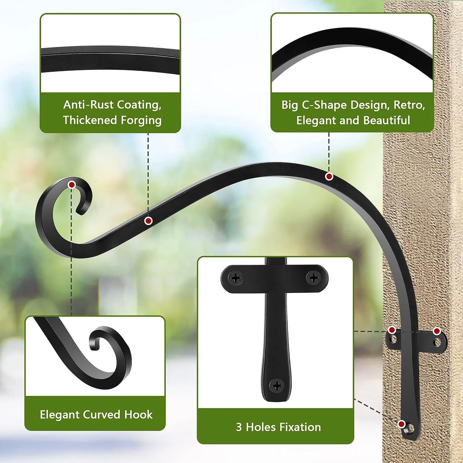 16 Inch Solid Thickened Outdoor Hanging Bracket Suitable for Birdhouse Plant Hook Flower Basket Iron Wall Forging 3