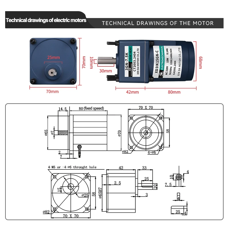 Moteur à Induction 15W AC 220V 3IK15GN-C, Réducteur D'engrenage à Vitesse Fixe, Moteur Monophasé Miniature à Vitesse Lente