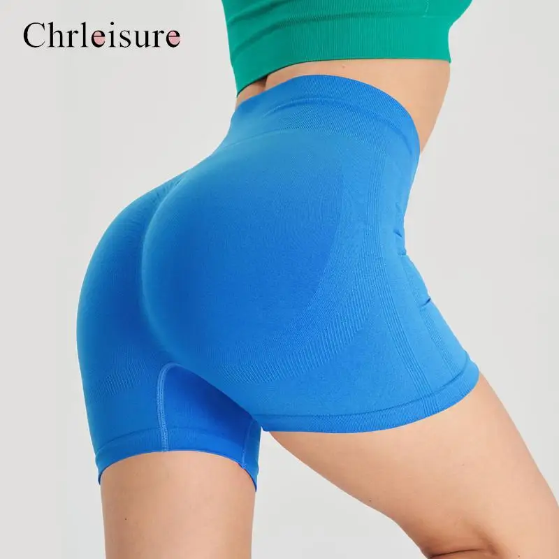 

CHRLEISURE Seamless Gym Shorts Raises Butt Short Women Solid Gym Shorts Women Abdomen Fitness Shorts Naked Feeling Workout Short
